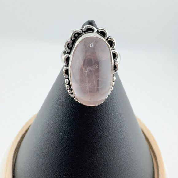 Vintage Rose Quartz Ring .925 Sterling Silver Deadstock Statement Bohemian NWOT - Picture 7 of 10